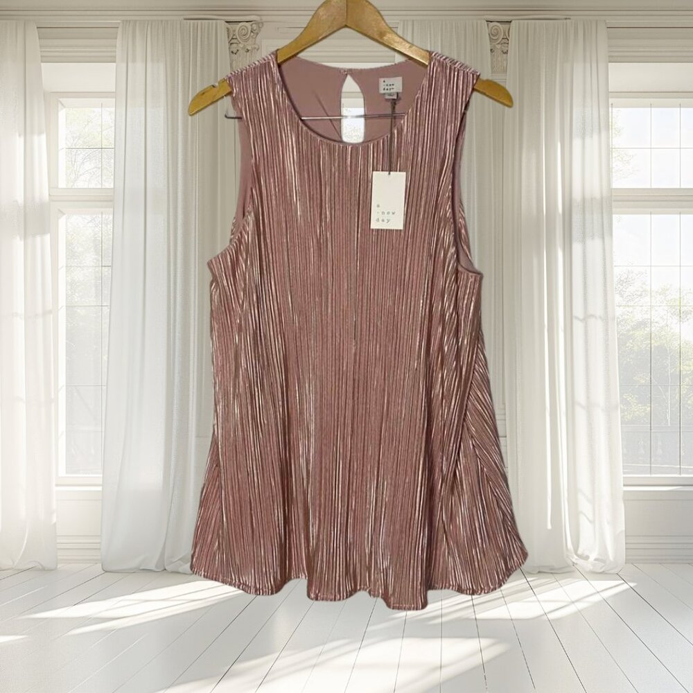 NWT A New Day Blush Pink Pleated Swing Top Sleeveless Keyhole Back Large - Picture 3 of 15